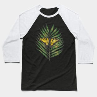 Green tropical leaf with butterfly Baseball T-Shirt